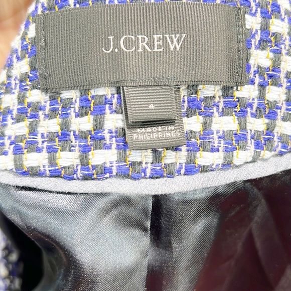 J. Crew Blue and White Silk Blend Tweed Blazer Jacket w Gold Threads Size 4 - Picture 11 of 12